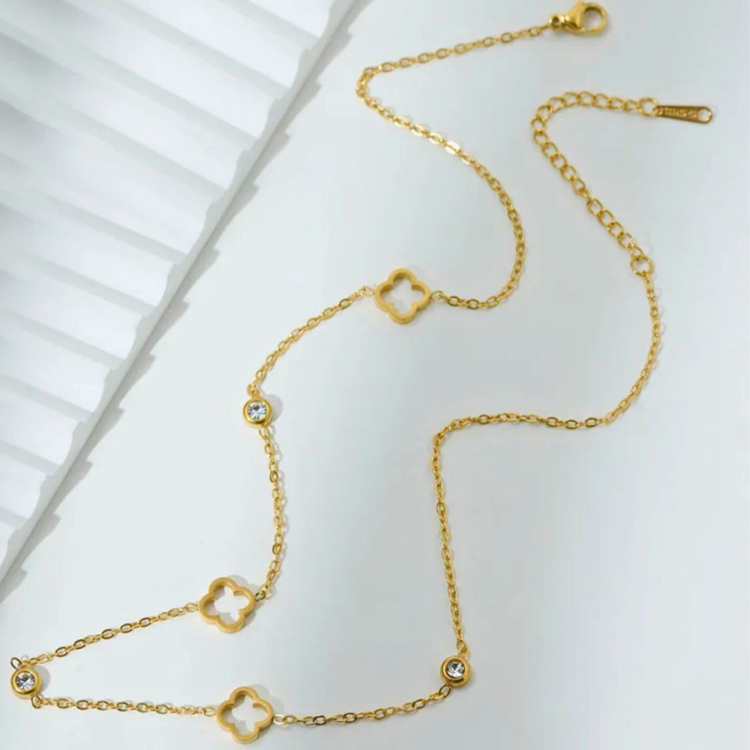 Margaux | Gold (18K) Plated Four-Leaf Clover Zircon Waterproof Necklace
