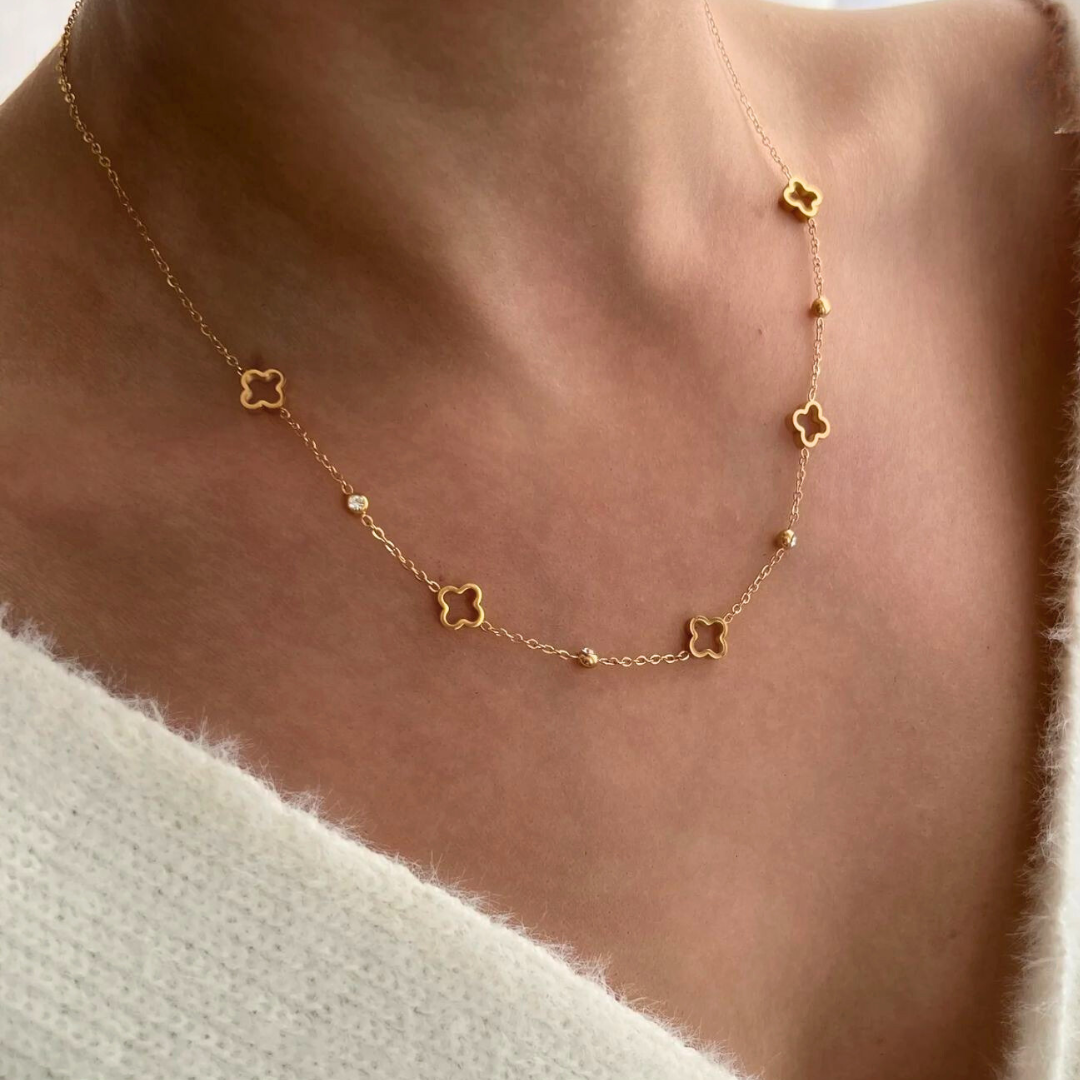 Margaux | Gold (18K) Plated Four-Leaf Clover Zircon Waterproof Necklace