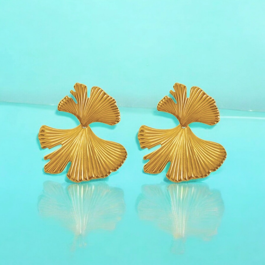 Stella | Gold Plated Gingko Vintage Leaf Earrings