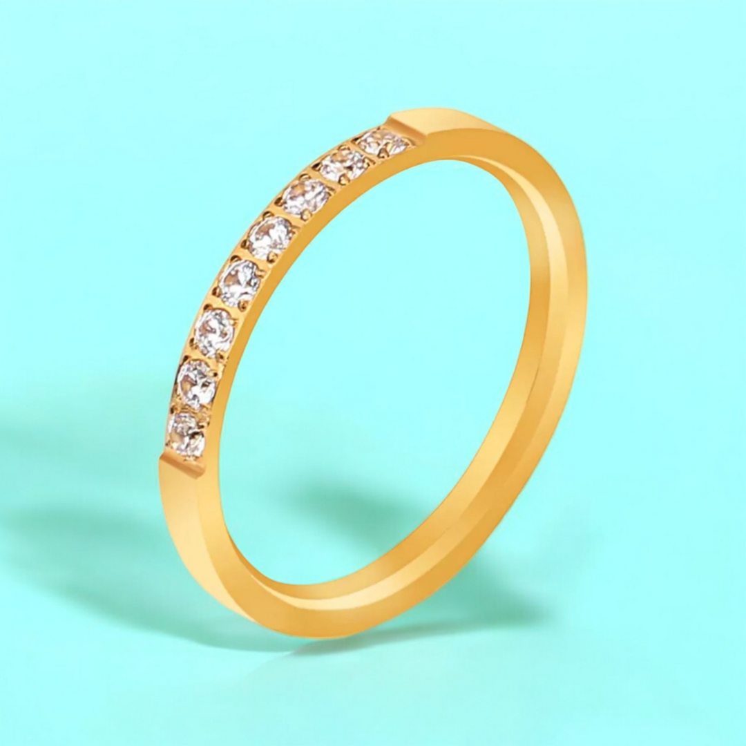 Joyce | Gold Plated Slim Ring Inlaid with Cubic Zircons