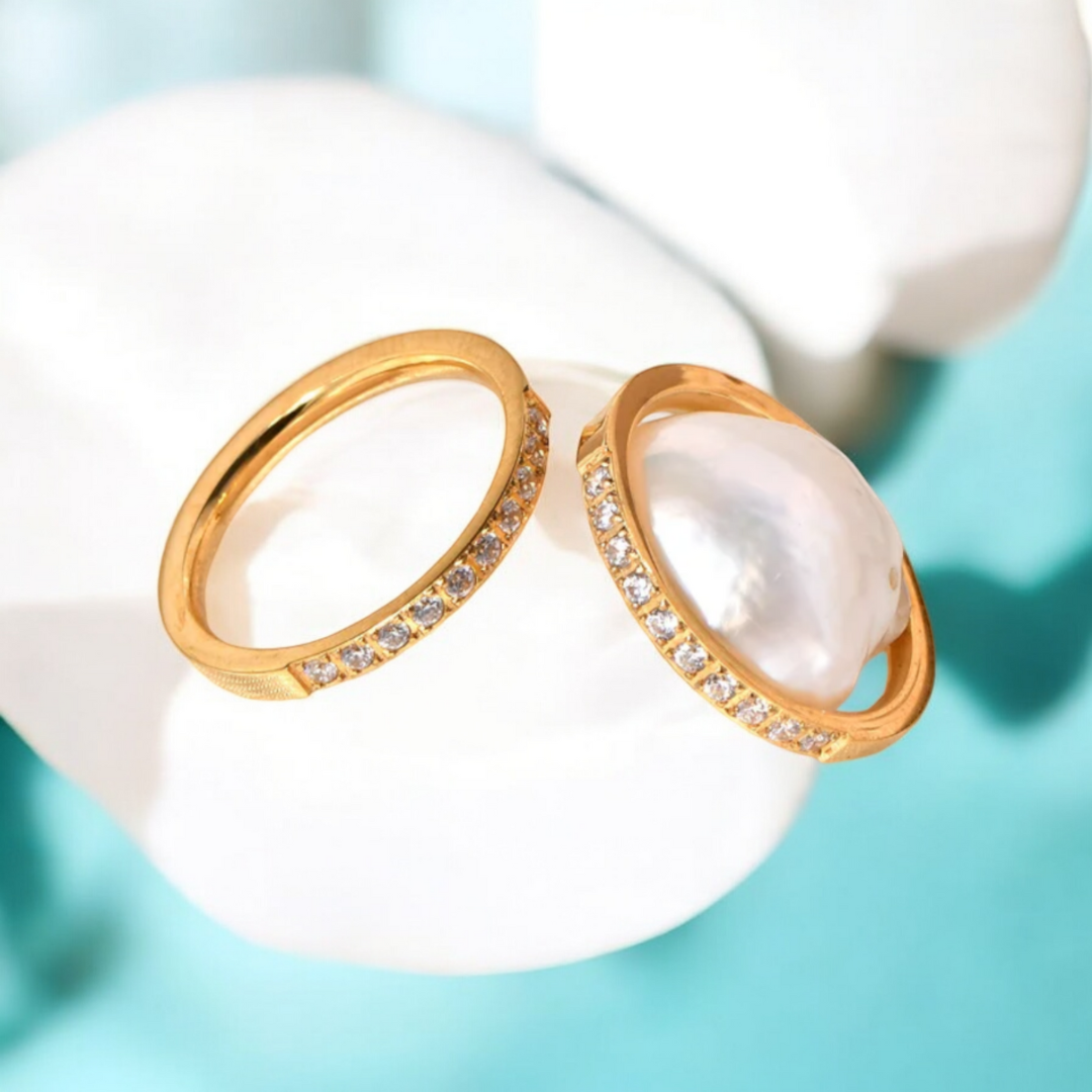 Joyce | Gold Plated Slim Ring Inlaid with Cubic Zircons