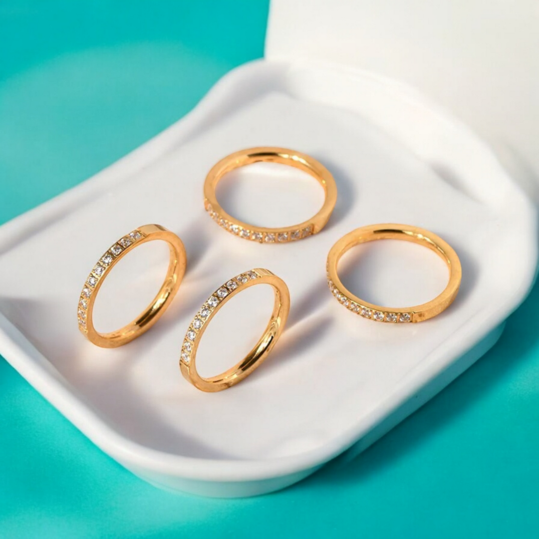 Joyce | Gold Plated Slim Ring Inlaid with Cubic Zircons