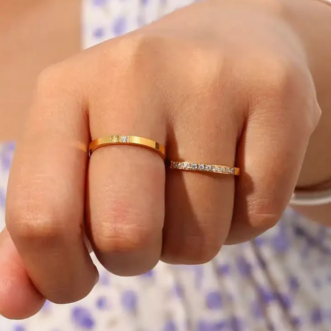 Joyce | Gold Plated Slim Ring Inlaid with Cubic Zircons