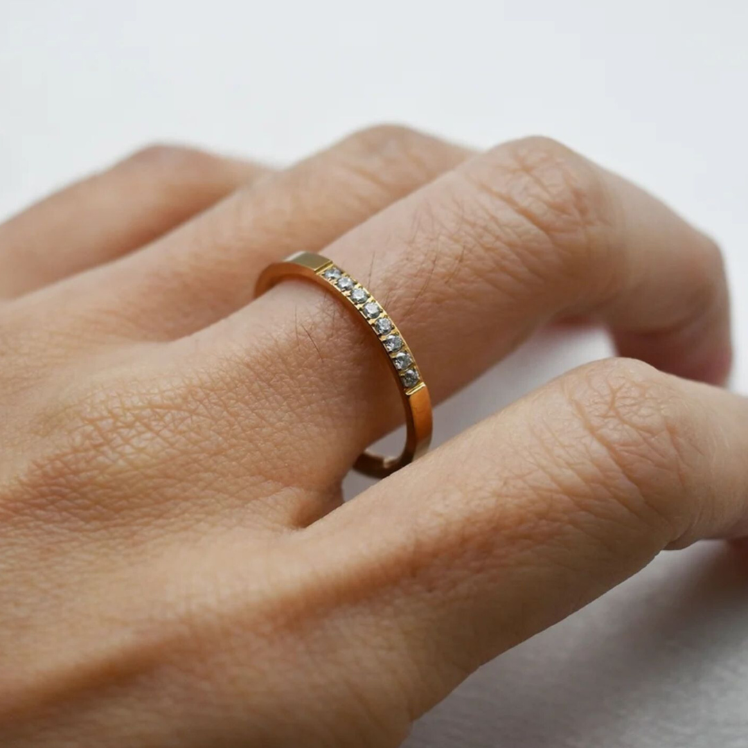 Joyce | Gold Plated Slim Ring Inlaid with Cubic Zircons
