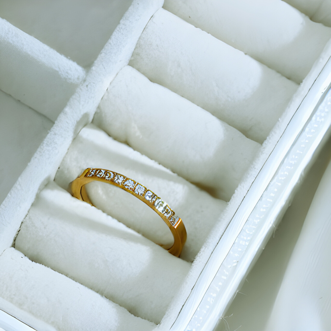 Joyce | Gold Plated Slim Ring Inlaid with Cubic Zircons