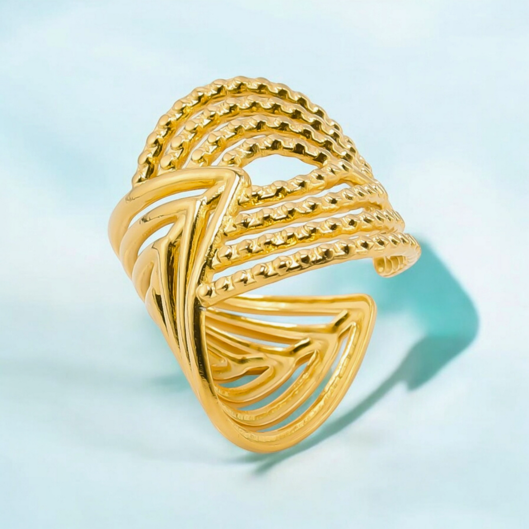 Matilda | Gold-Plated Cuff Style Open Chunky Resizable Ring