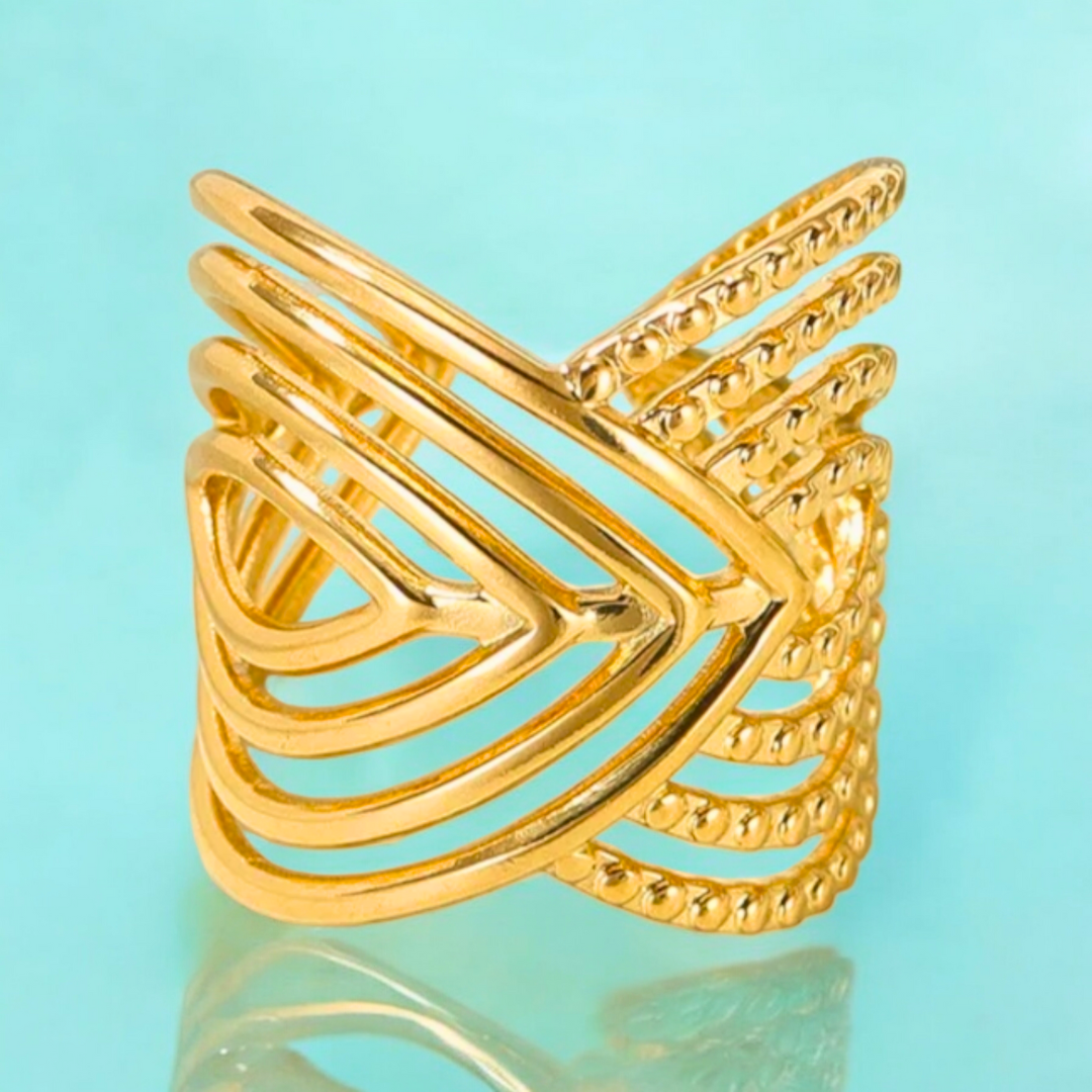 Matilda | Gold-Plated Cuff Style Open Chunky Resizable Ring
