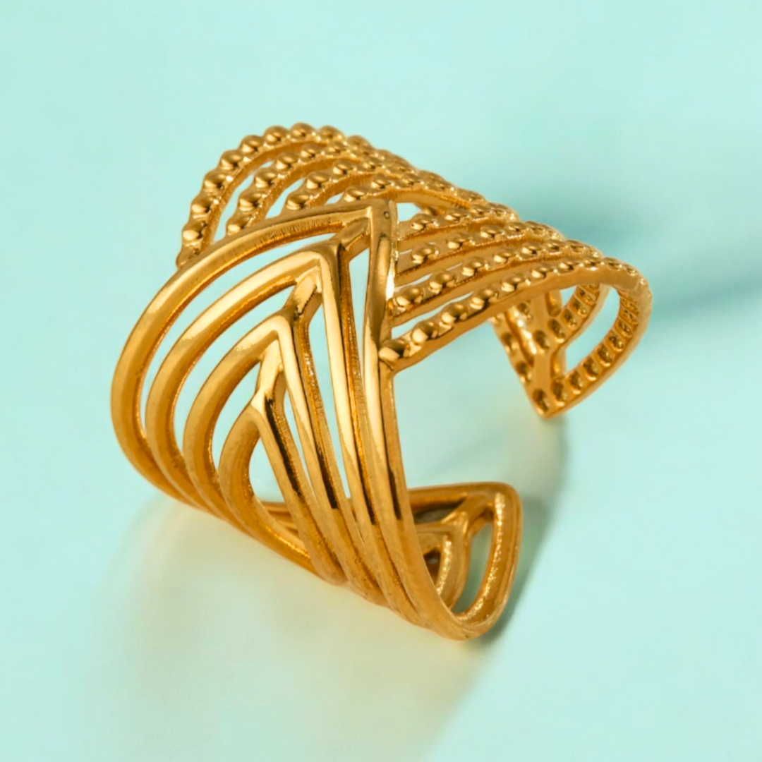 Matilda | Gold-Plated Cuff Style Open Chunky Resizable Ring