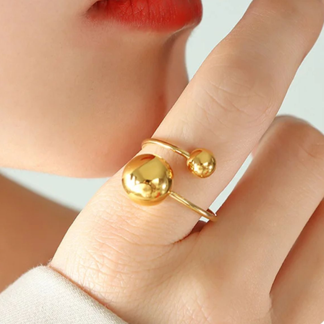 Mabel | Gold Plated Double Ball Ring Resizable