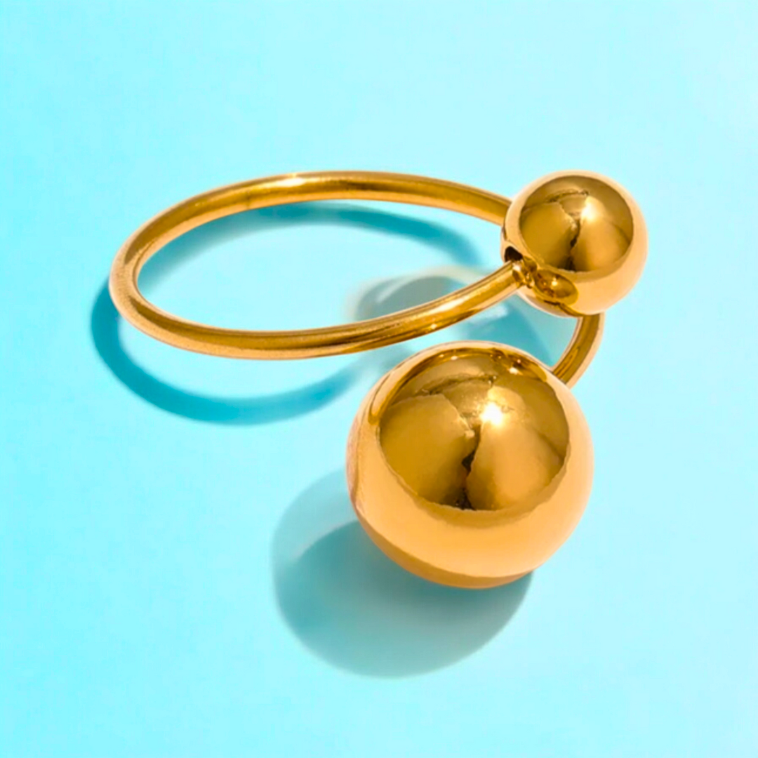 Mabel | Gold Plated Double Ball Ring Resizable