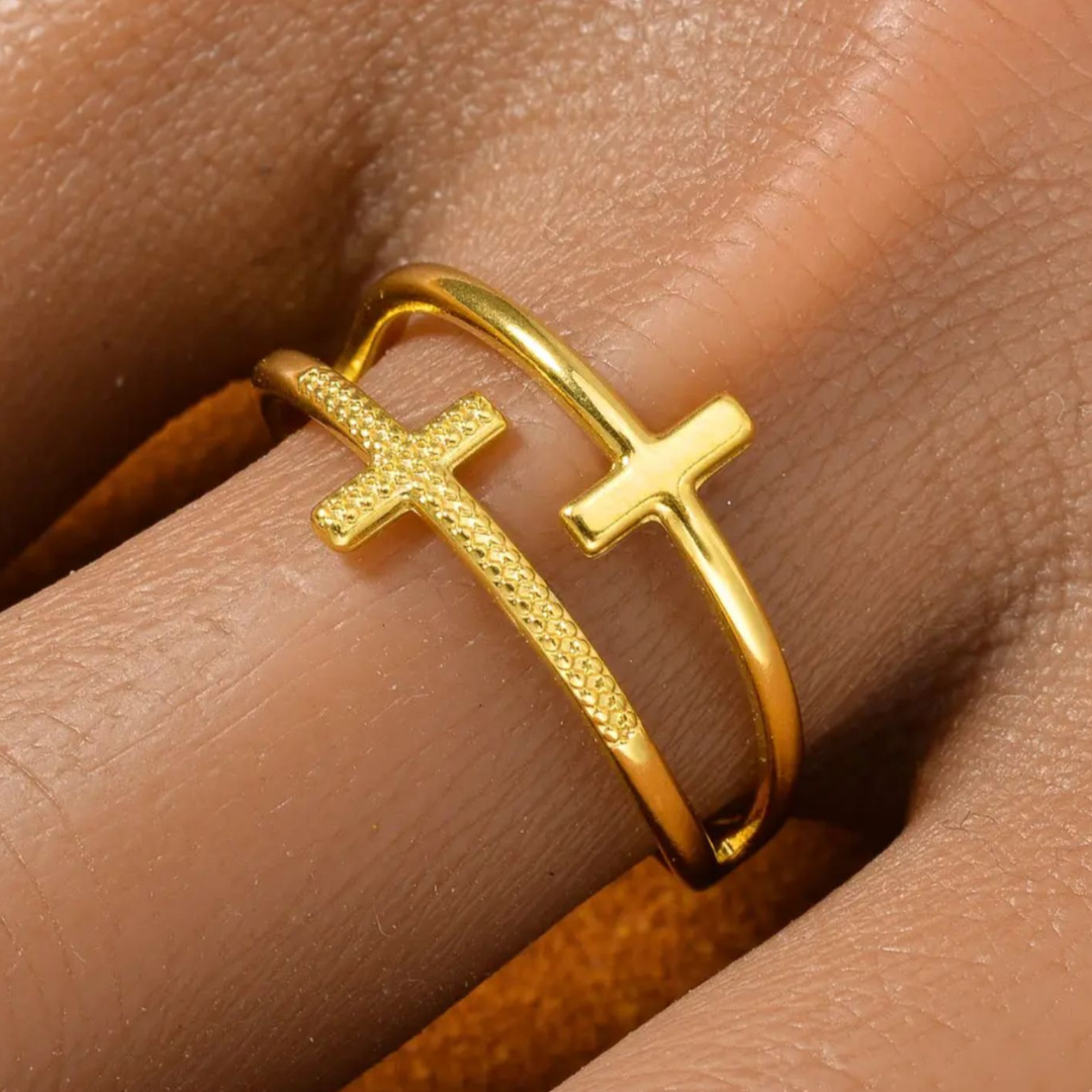 Scarlette | Gold Plated Double Cross Resizable Ring