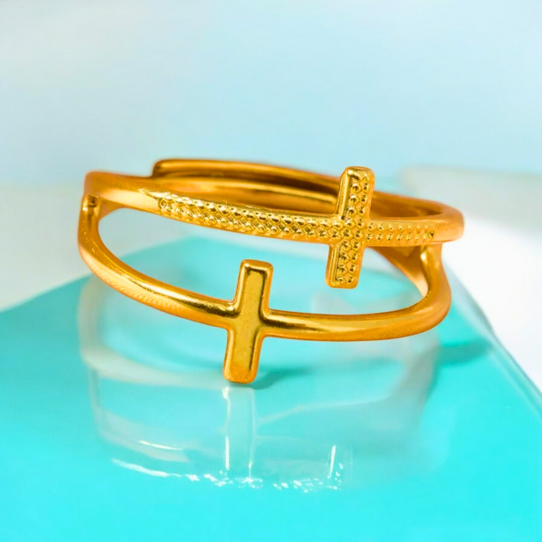 Scarlette | Gold Plated Double Cross Resizable Ring
