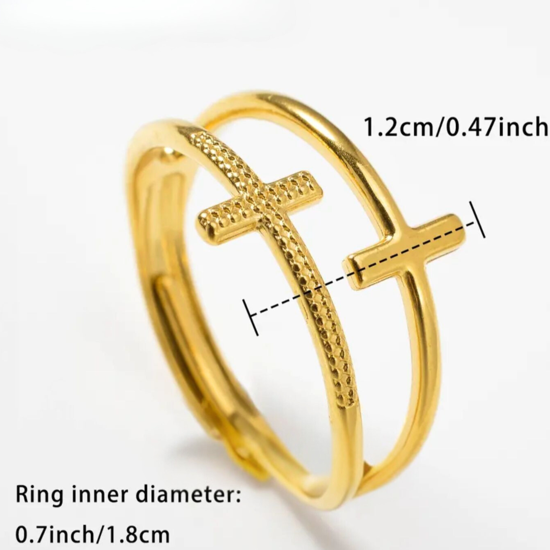 Scarlette | Gold Plated Double Cross Resizable Ring