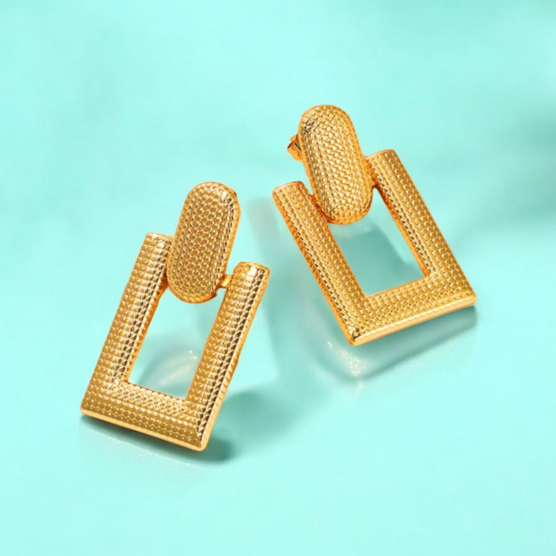 Dora | Gold-Plated Rectangular Drop Hanging Earrings