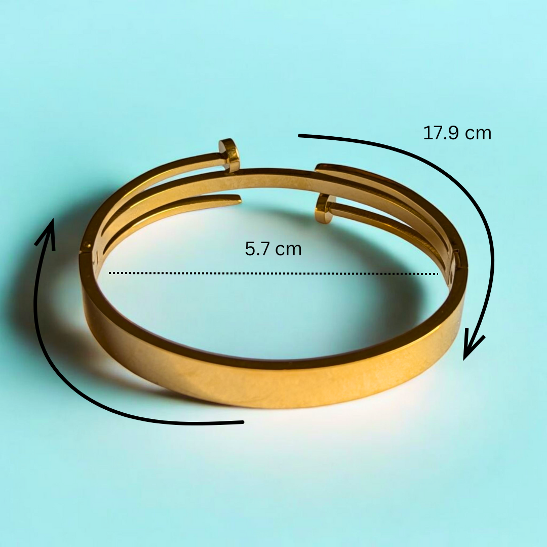 Haven | Gold-Plated Double Nail Head Cuff Bangle Bracelet with Zircons