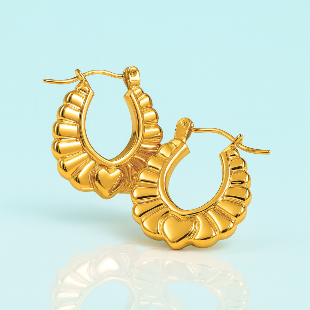 Tressa | 18K Gold Plated Flower Pattern Hoop Waterproof Earrings