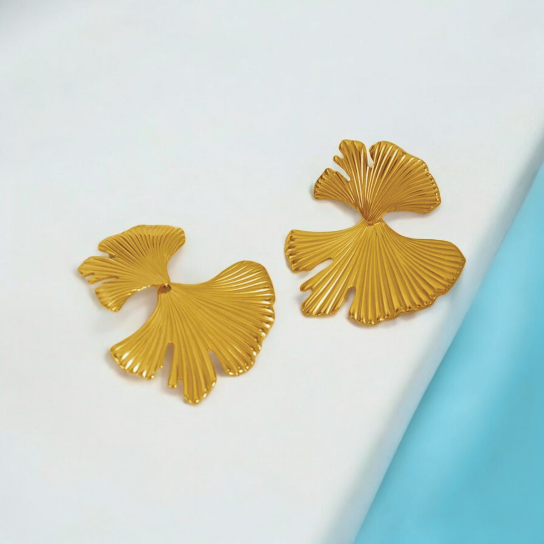 Stella | Gold Plated Gingko Vintage Leaf Earrings