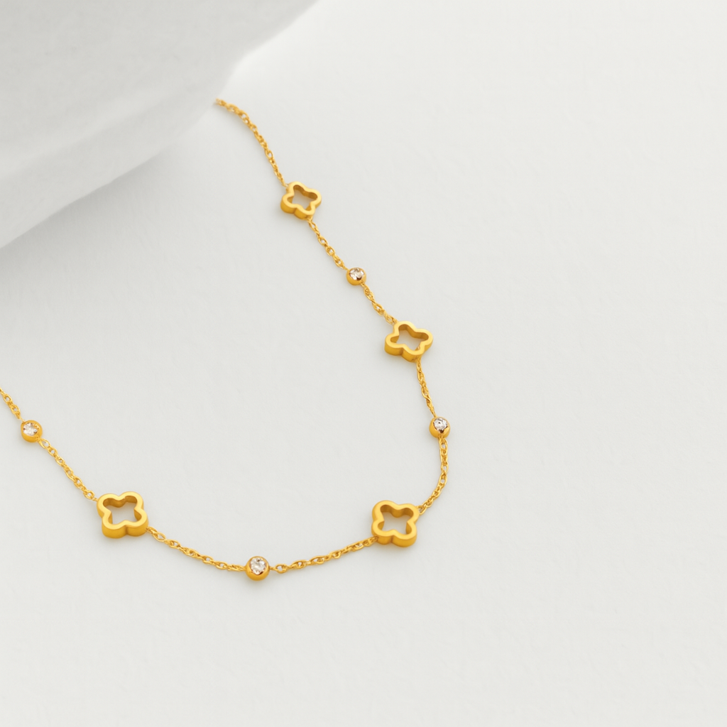 Margaux | Gold (18K) Plated Four-Leaf Clover Zircon Waterproof Necklace