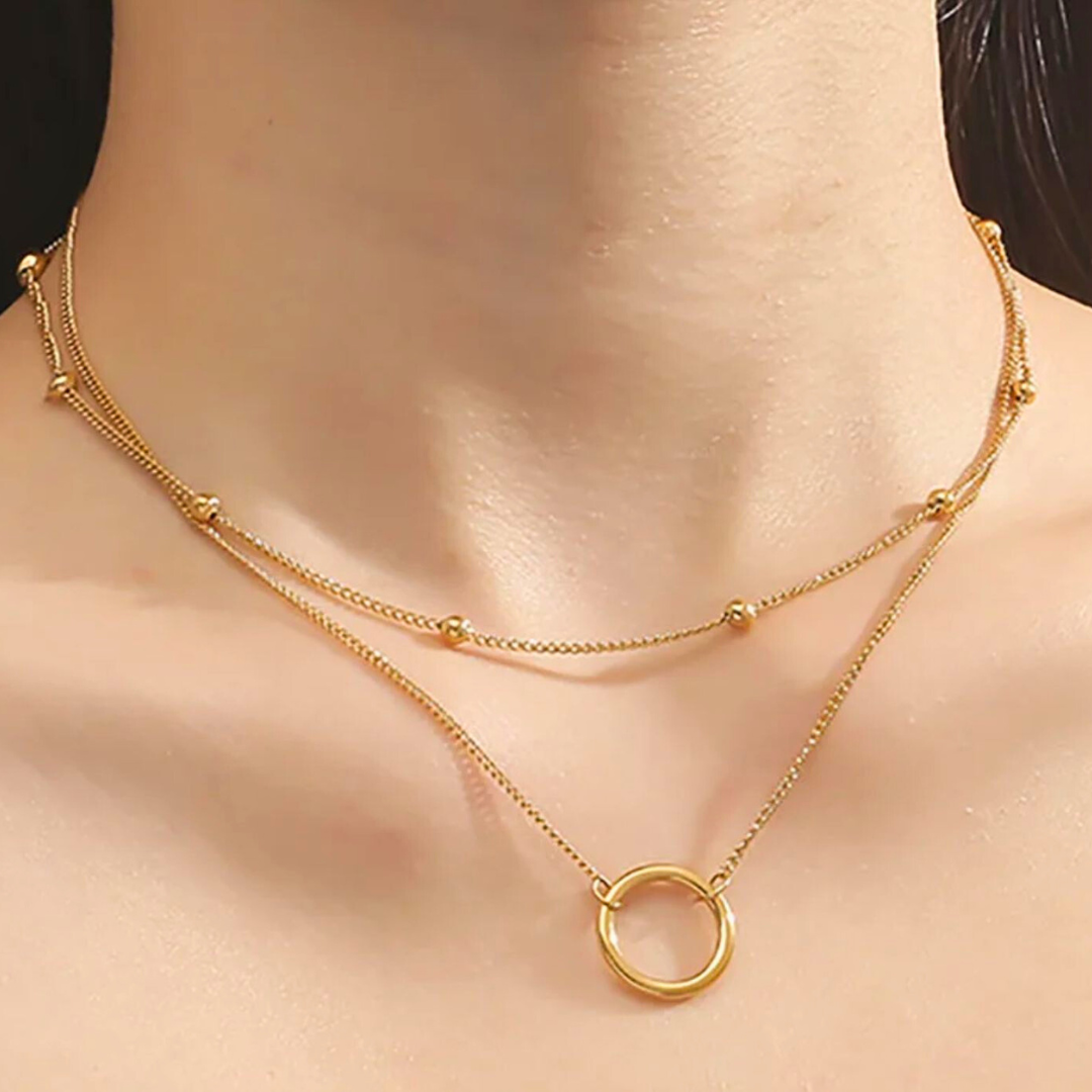 Lyandra | Gold Plated Double Layered Circular Pendant Waterproof Necklace