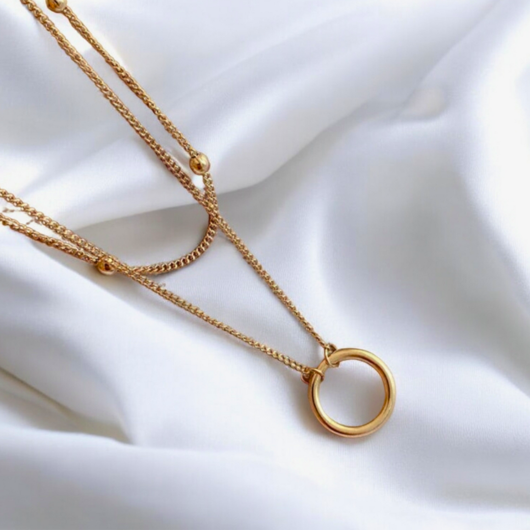 Lyandra | Gold Plated Double Layered Circular Pendant Waterproof Necklace