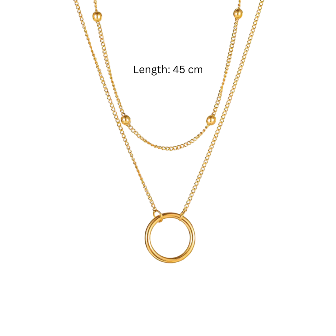 Lyandra | Gold Plated Double Layered Circular Pendant Waterproof Necklace