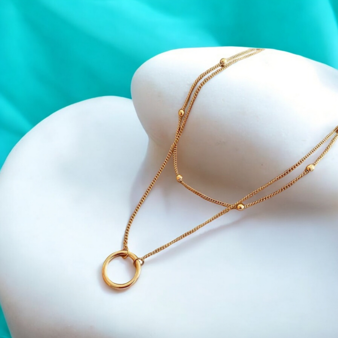 Lyandra | Gold Plated Double Layered Circular Pendant Waterproof Necklace