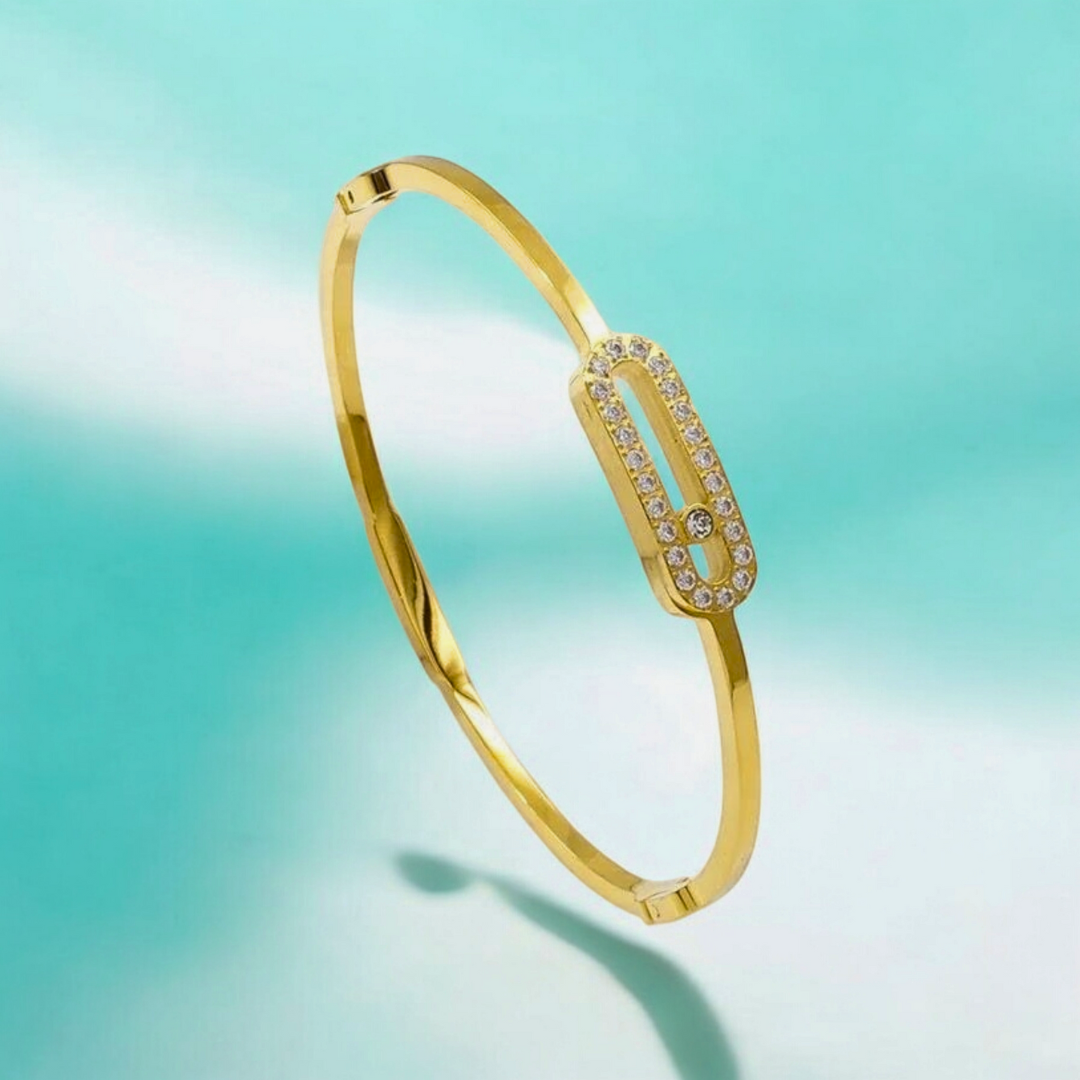 Roxanne | Gold Plated Uno Geometric Zircon Cuff Bracelet Bangle