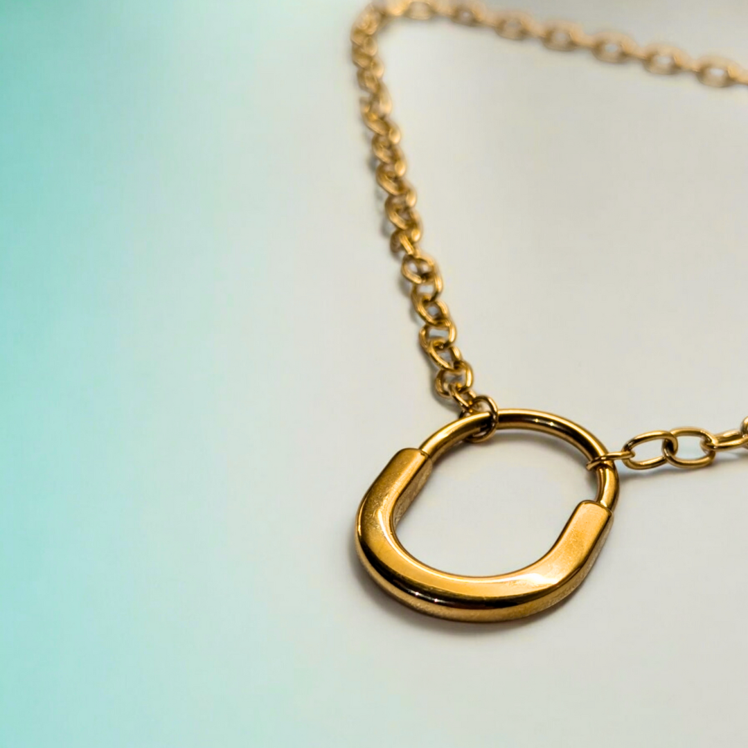Kimberly | Gold Plated Lock Pendant Necklace with Link Chain