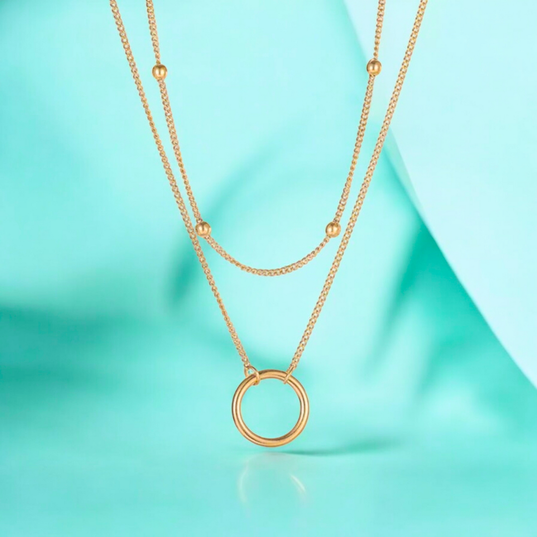 Lyandra | Gold Plated Double Layered Circular Pendant Waterproof Necklace