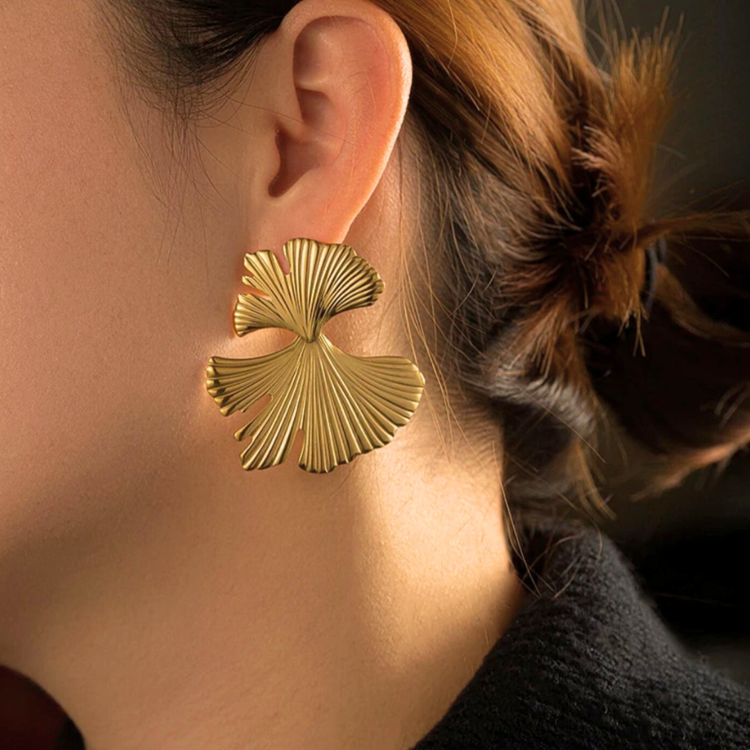 Stella | Gold Plated Gingko Vintage Leaf Earrings