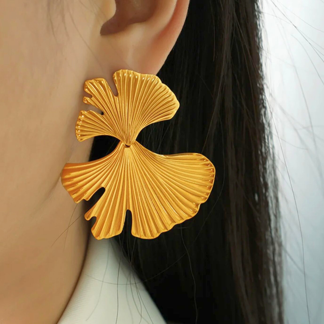 Stella | Gold Plated Gingko Vintage Leaf Earrings