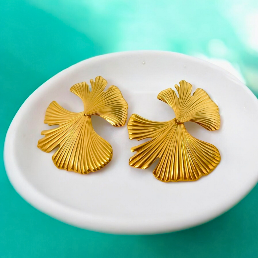 Stella | Gold Plated Gingko Vintage Leaf Earrings