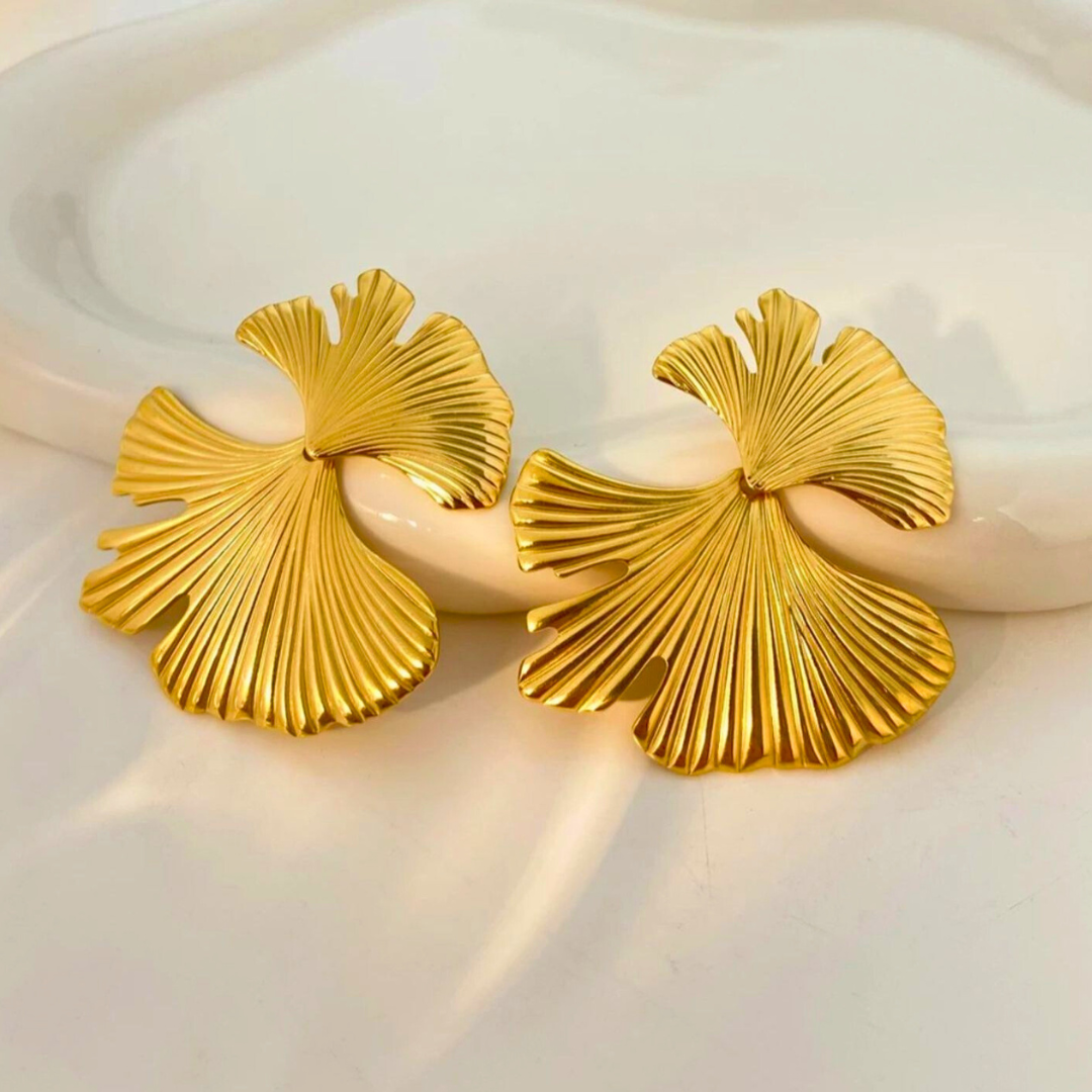 Stella | Gold Plated Gingko Vintage Leaf Earrings