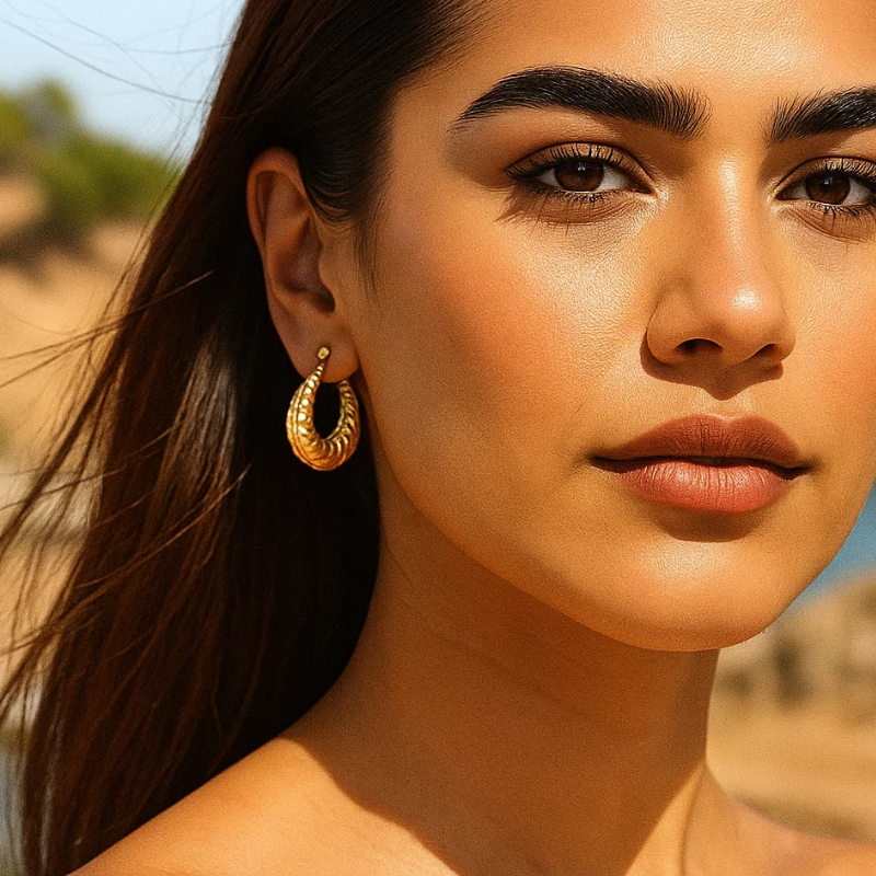 Miranda | 18K Gold Plated Croissant Twisted Hoop Waterproof Earrings
