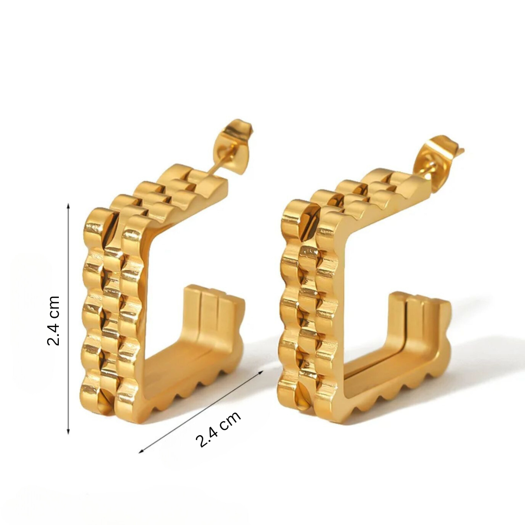 Nora | 18K Gold and Tri-Color Plated Square Geometric Waterproof Earrings
