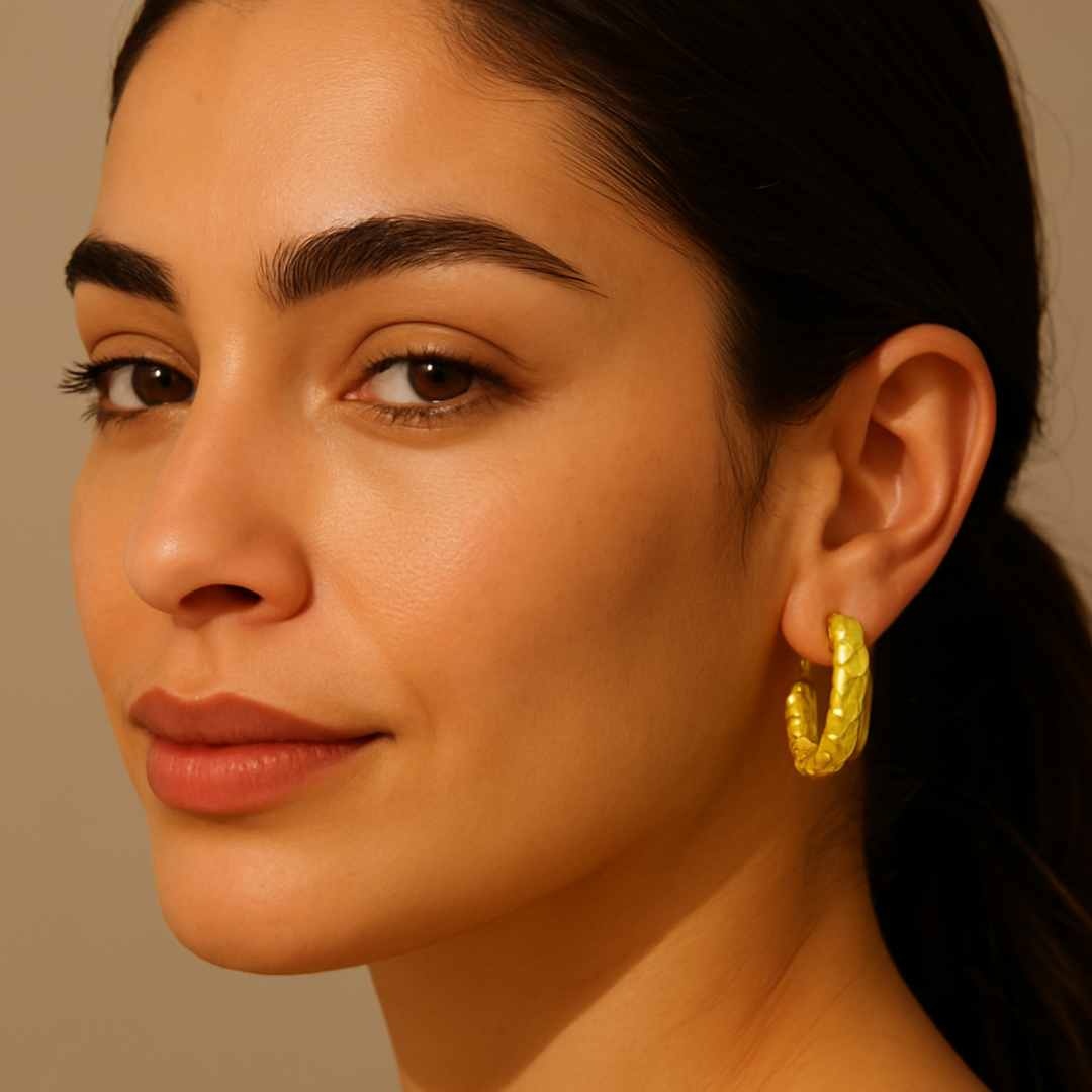 Sylvia | 18K Gold Plated French Moon Style Textured Hoop Waterproof Earrings