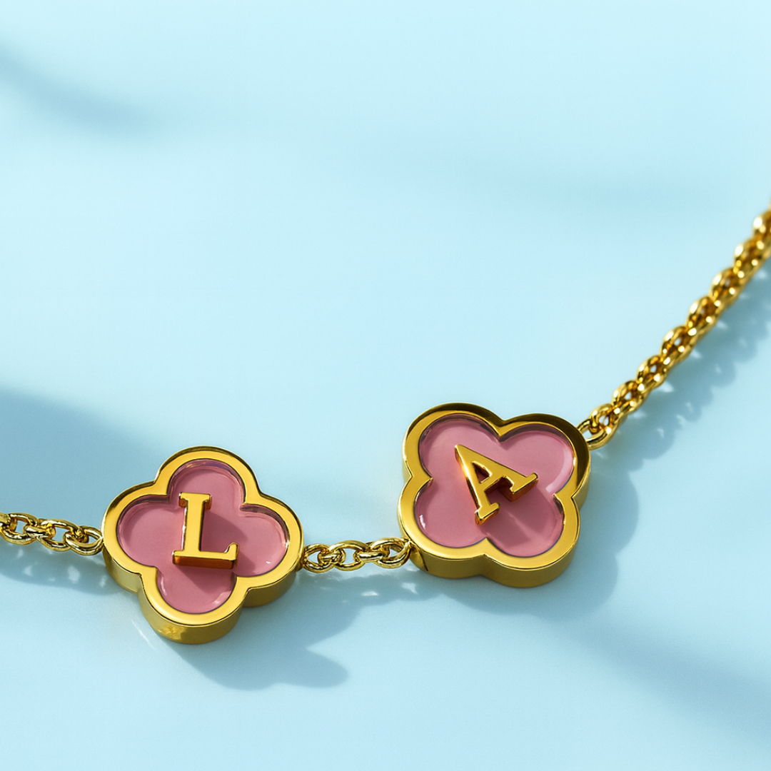 Clover Necklace - Personalised Clover Name Necklace, 18K Gold Plated Four-Leaf Pendant Waterproof