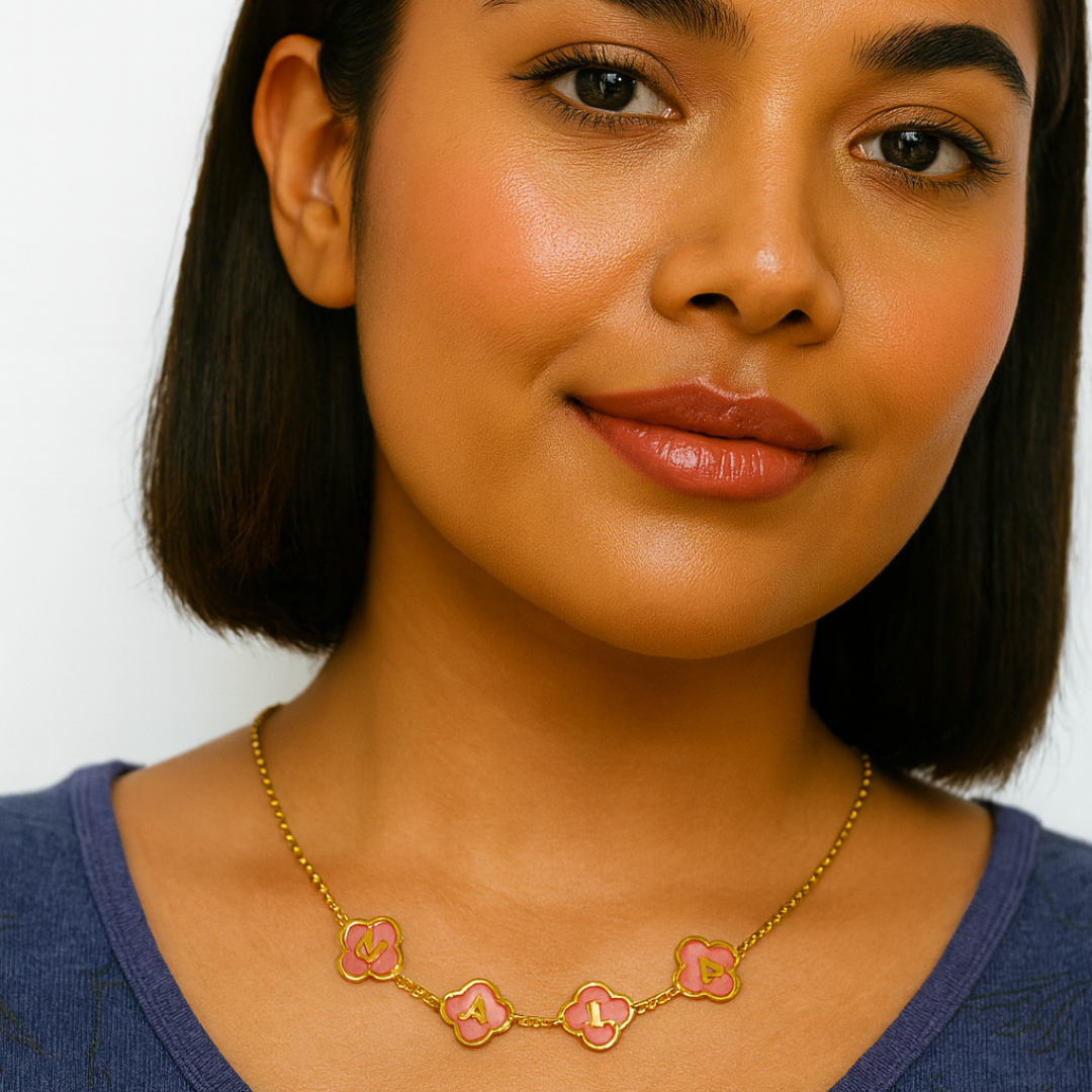 Clover Necklace - Personalised Clover Name Necklace, 18K Gold Plated Four-Leaf Pendant Waterproof