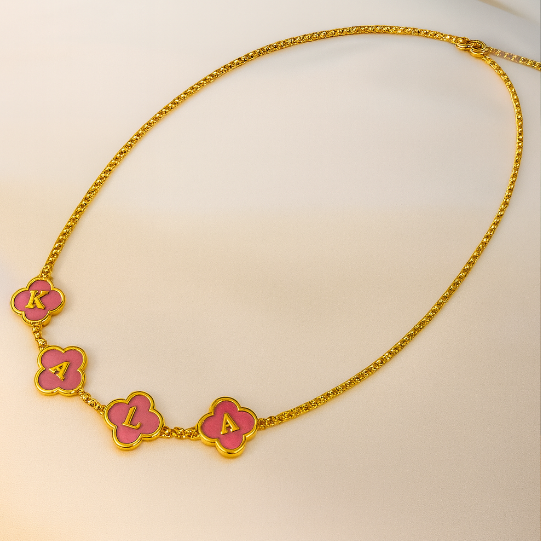 Clover Necklace - Personalised Clover Name Necklace, 18K Gold Plated Four-Leaf Pendant Waterproof