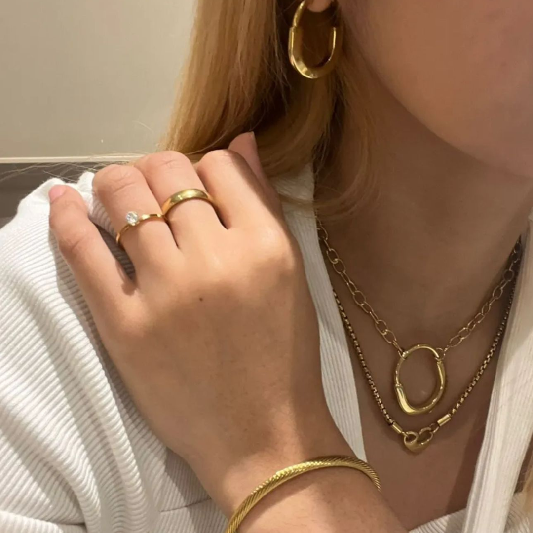 Kimberly | Gold Plated Lock Pendant Necklace with Link Chain