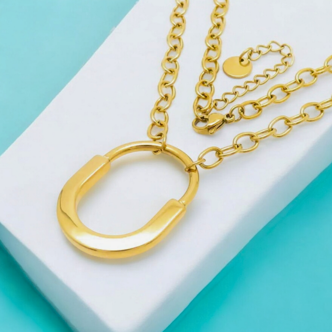 Kimberly | Gold Plated Lock Pendant Necklace with Link Chain