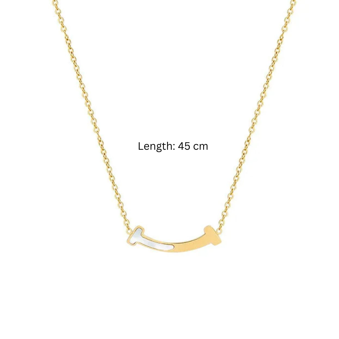 Monica | 18K Gold Plated T-Smile Pendant Waterproof Necklace with Shell