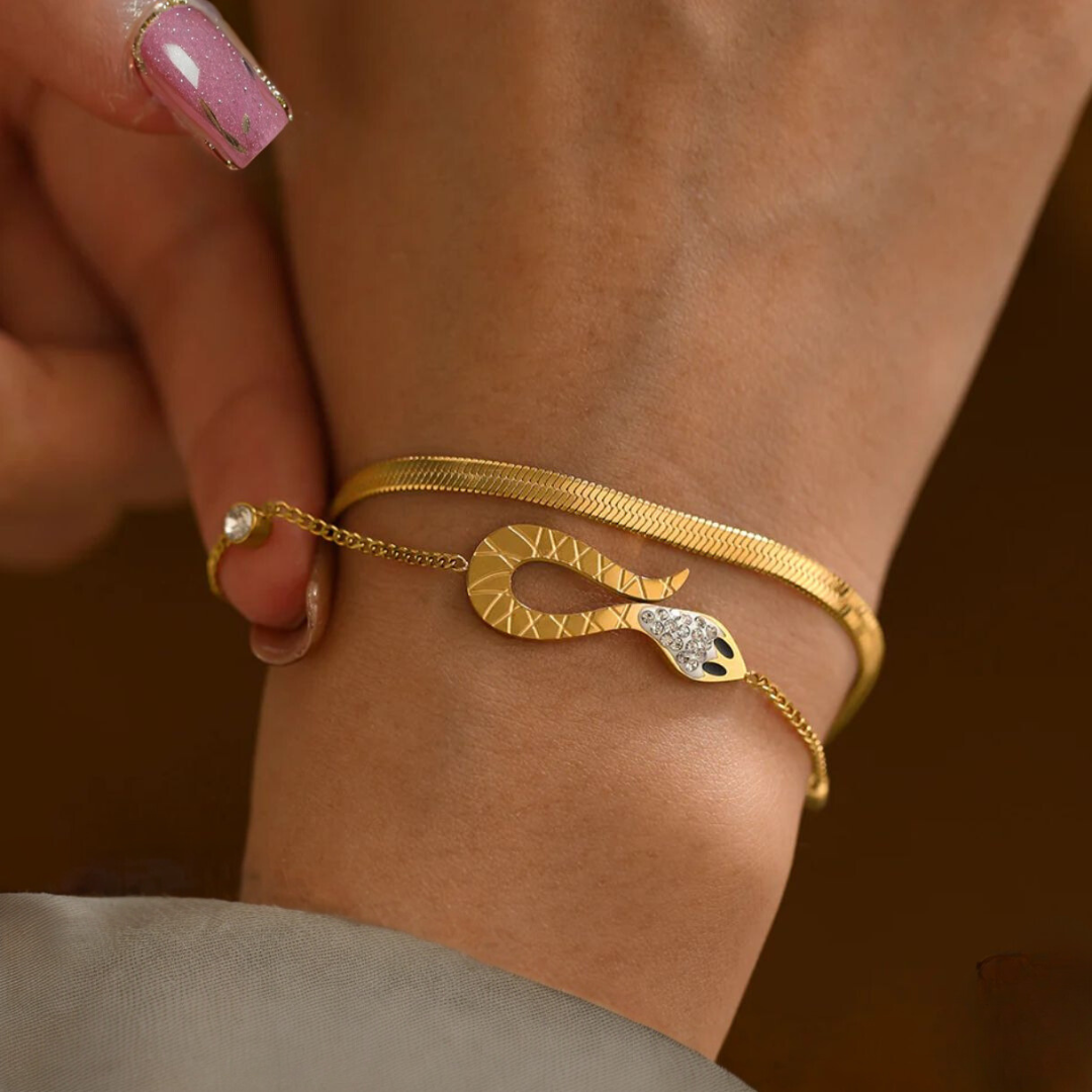 Claudia | Gold Plated Snake Charm Zircon Bracelet