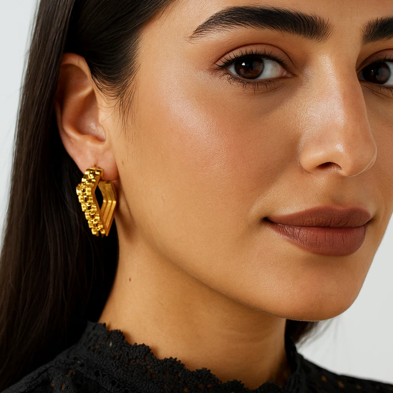 Nora | 18K Gold and Tri-Color Plated Square Geometric Waterproof Earrings
