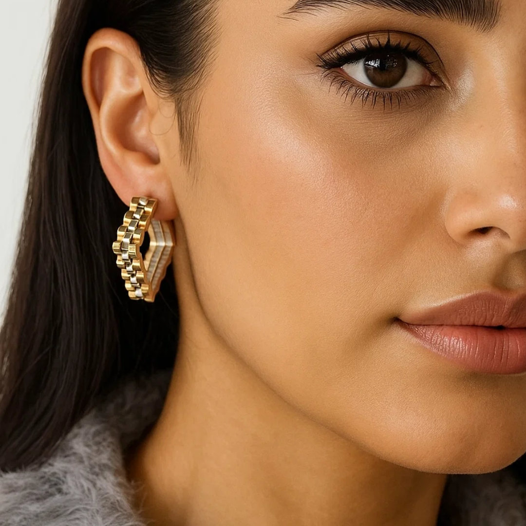 Nora | 18K Gold and Tri-Color Plated Square Geometric Waterproof Earrings