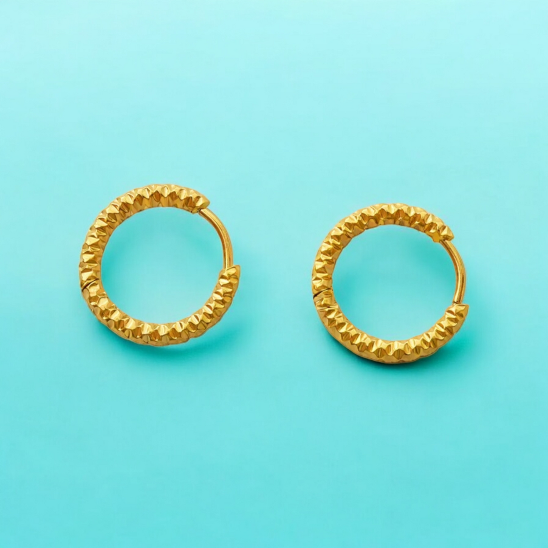 Melina | Gold Plated Hammered Texture Hoop Earrings