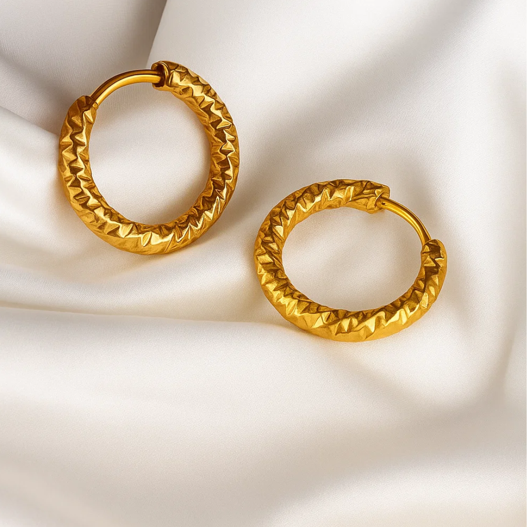 Melina | Gold Plated Hammered Texture Hoop Earrings