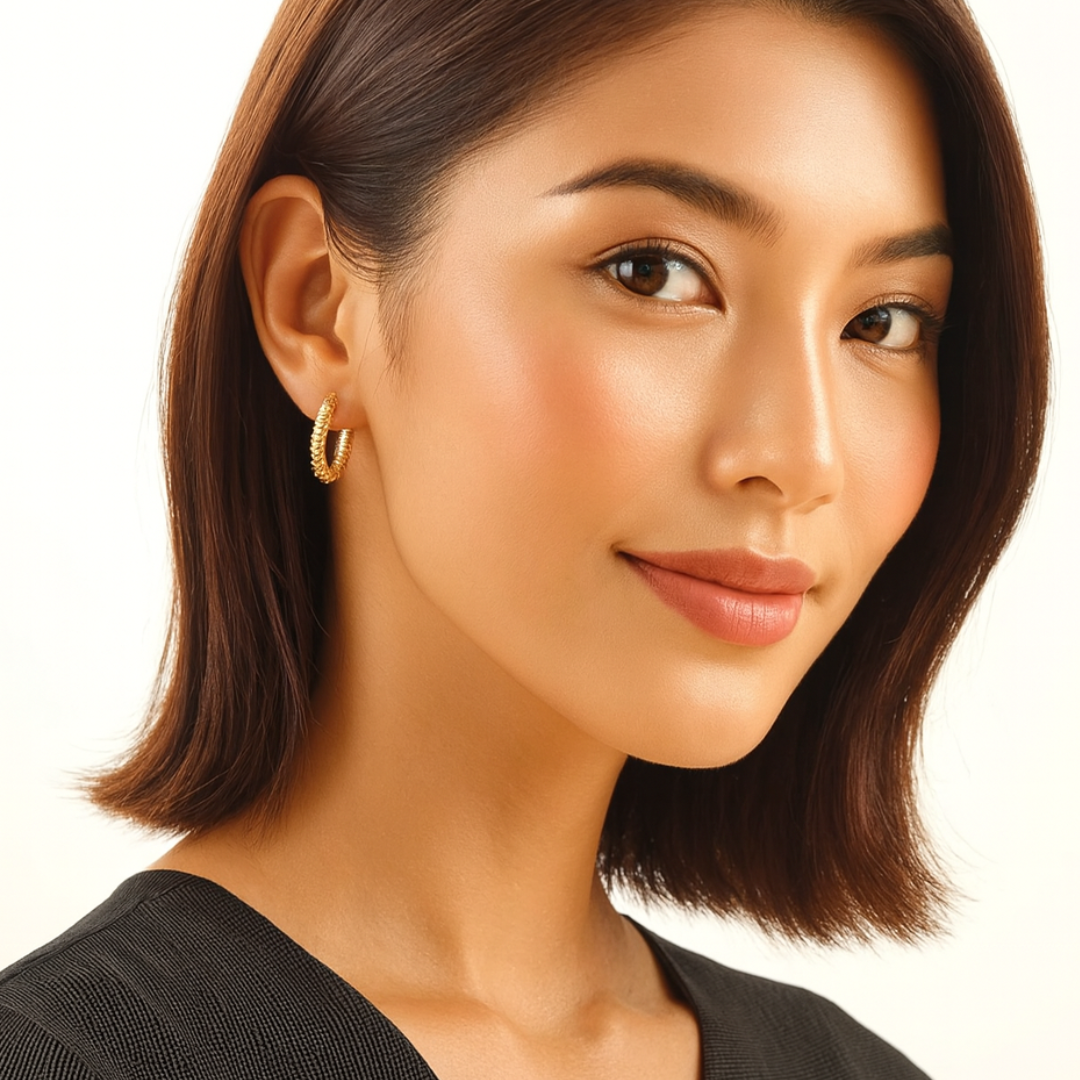 Melina | Gold Plated Hammered Texture Hoop Earrings