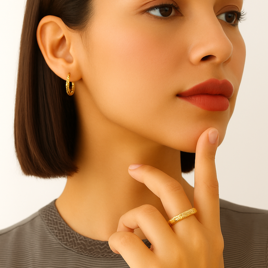 Melina | Gold Plated Hammered Texture Hoop Earrings
