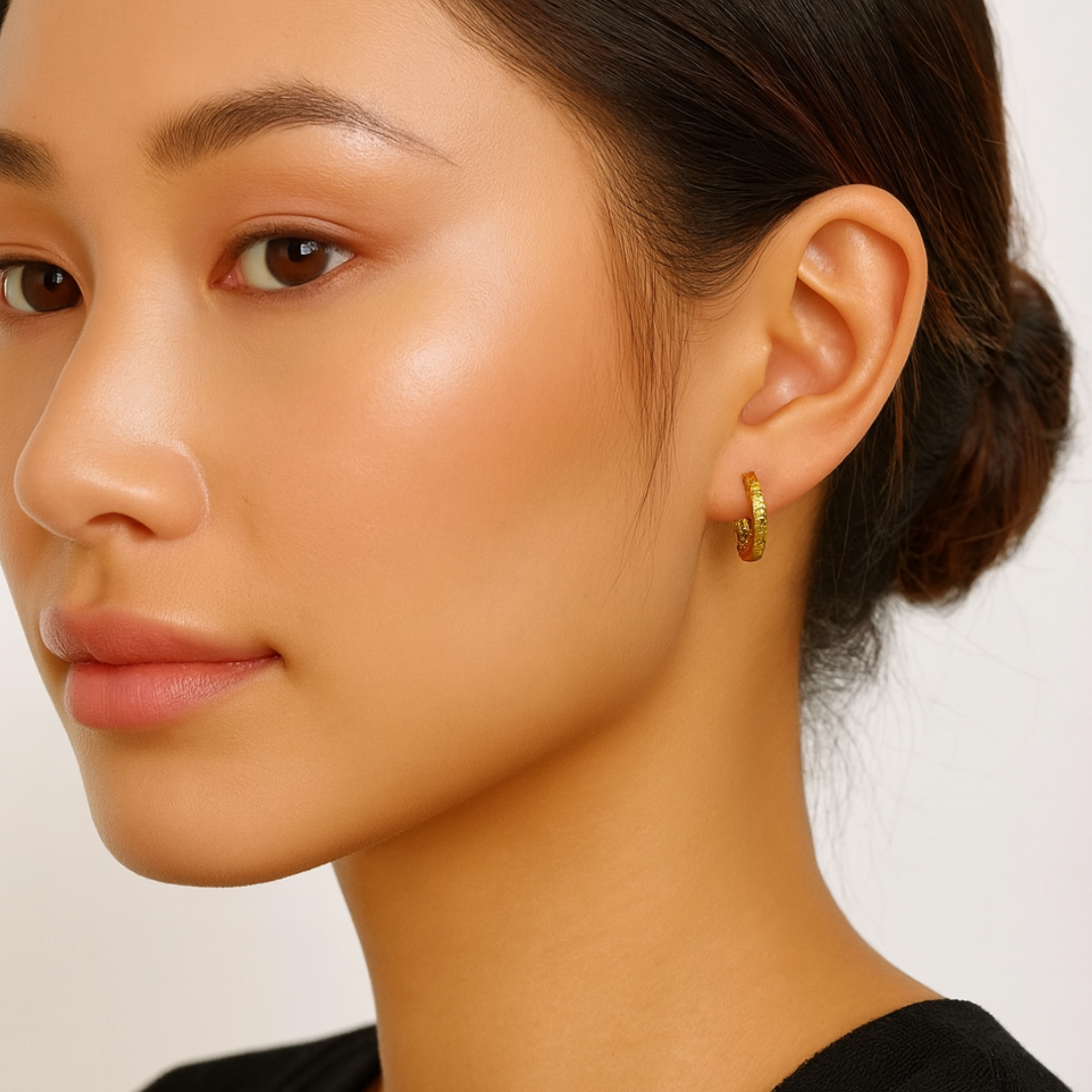 Melina | Gold Plated Hammered Texture Hoop Earrings